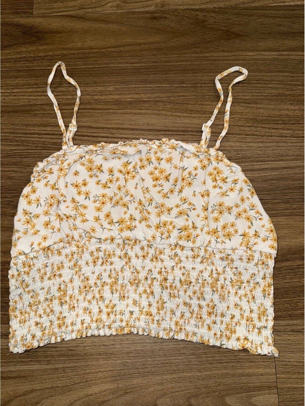American Eagle Yellow Floral Smocked Tank Top Women’s Medium #AE4571